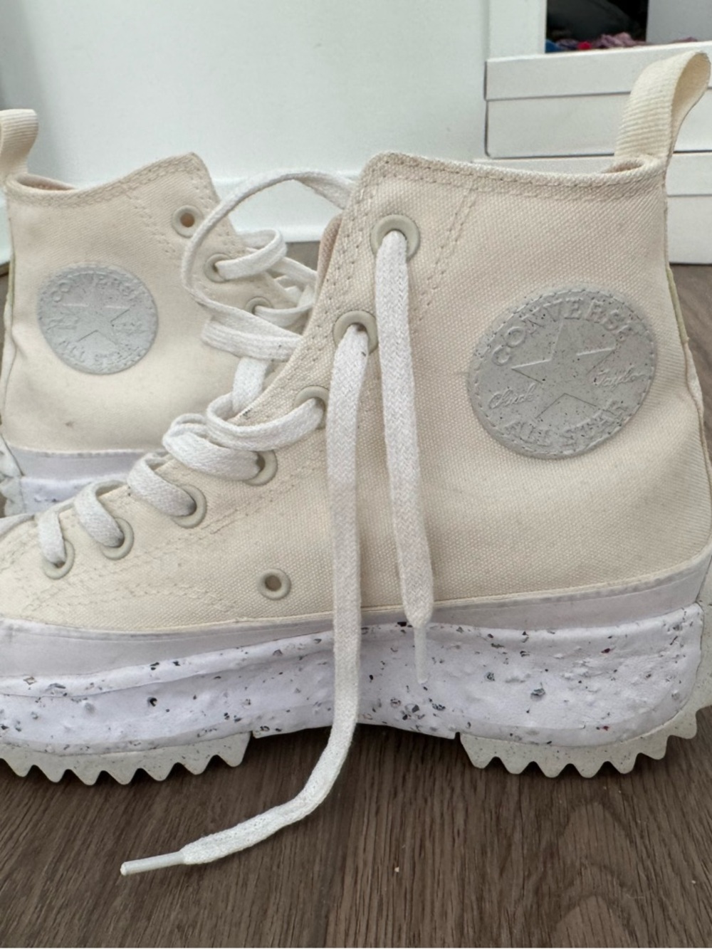Converse Cream High-Top Platform Sneakers